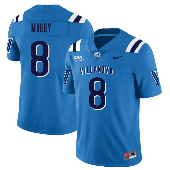 Men #8 Kaleb Moody Villanova Wildcats College Football Jerseys Stitched Sale-Light Blue